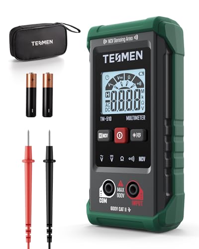 TM-510 Digital Multimeter, 4000 Counts, Smart Measurement, Auto-Ranging Voltmeter; Voltage Tester with Non-Contact Voltage Function, Measures AC/DC Voltage, Resistance, Continuity – Green