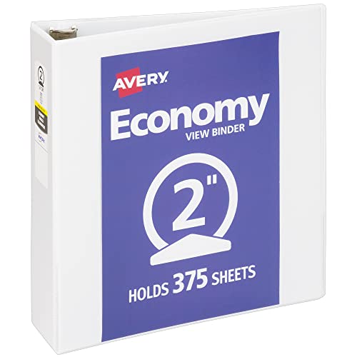 Avery 2' Economy View 3 Ring Binder, Round Ring, Holds 8.5' x 11' Paper, 1 White Binder (5731)