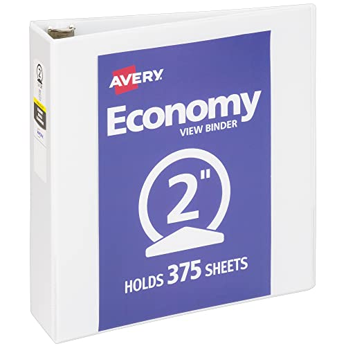 Avery Economy View 3 Ring Binder, 2' Round Rings, 1 White Binder (05731)