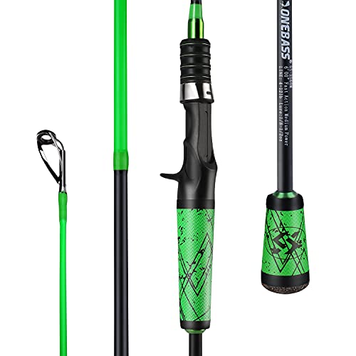 One Bass Fishing Pole 24 Ton Carbon Fiber Casting and Spinning Rods - Two Pieces, SuperPolymer Handle Fishing Rod for Bass Fishing -Green-Cast-6'0'