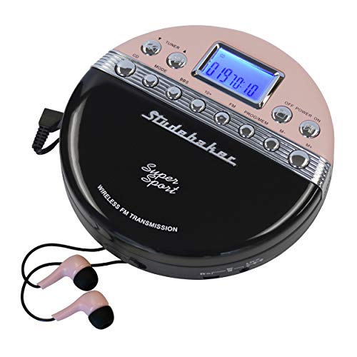 Studebaker SB3705PB Super Sport Portable CD Player Plays CDs Wirelessly Through Car Radio Includes FM Stereo Radio and Color Coordinated Stereo Earbuds