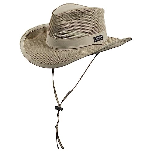 Panama Jack Mesh Crown Safari Sun Hat, 3' Brim, Adjustable Chin Cord, UPF (SPF) 50+ Sun Protection (Khaki, Medium)