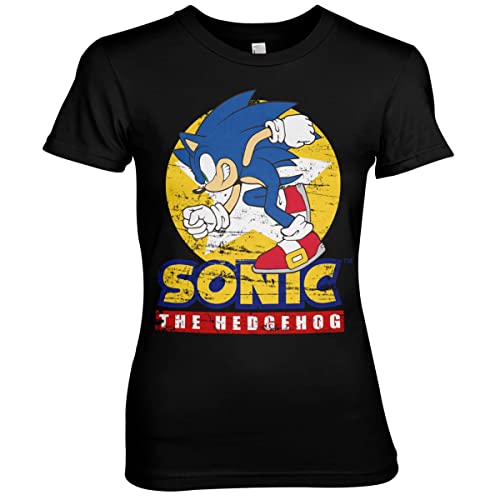 Sonic The Hedgehog Officially Licensed Fast Sonic - Sonic The Hedgehog Women T-Shirt (Black), Large