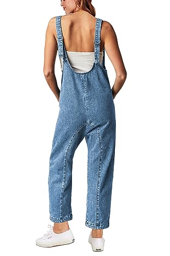 GREAIDEA High Roller Denim Jumpsuits for Women Casual Sleeveless Loose Baggy Overalls Jeans Pants Jumpers with Pockets