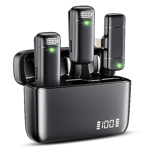 SABANI Wireless Microphone for iPhone - with 500mAh Charge Case & 30Hrs Playtime, 2 Pack Clip-On Mini Lavalier Lapel Microphone Small Mic for Tiktok, YouTube, Podcast, Vlog, Video Recording