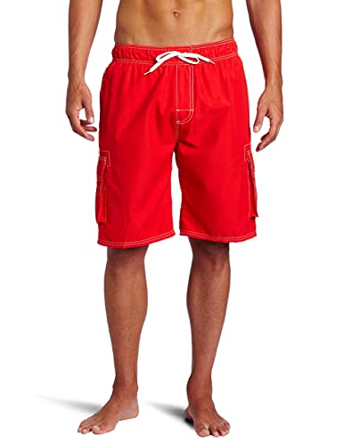 Kanu Surf Men's Barracuda Swim Trunks (Regular & Extended Sizes), Red, Small