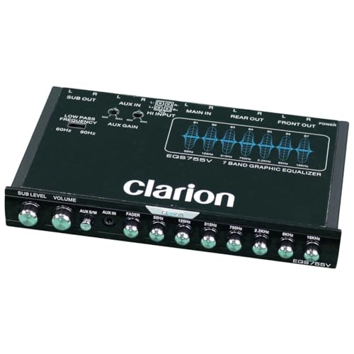 CLARION EQS755V 7-Band Car Audio 1/2-DIN Size Car Graphic Equalizer/Crossover with Front 3.5mm Auxiliary Input, Rear RCA Auxiliary Input and High Level Speaker Inputs