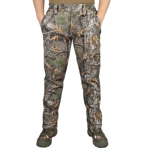 LOOGU Men's Camo Hunting Pants Fleece Lined Pants with 5-Pocket Water-Resistant Softshell Pants for Outdoor Hunting Hiking