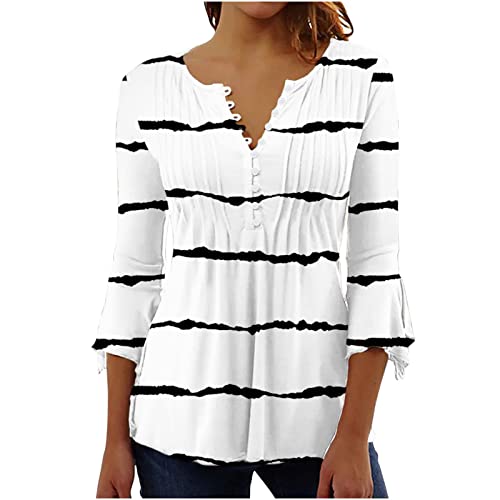 Ceboyel Womens Floral Printed Tunic Tops Button Down Henley Shirts Blouses Elbow Sleeve Casual T-Shirts Trendy Ladies Outfits