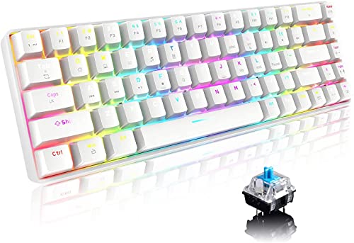 RK-T8 Pro Wired 60% Mechanical Gaming Mini NKRO Keyboard,18 Chroma RGB LED Backlit,TKL Layout,Ultra-Compact With 12 Multimedia Keys,Tactile Red Switch for Xbox,PC,FPS,MOBA,RPG,LOL,PUBG Win/Mac (White)