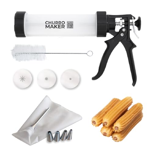 KneadEat Churro Maker Professional Churrera - Churros Gun Kit Set. Includes a Piping Bag with a Large Needle. QR e-recipe included (Gun 1lb)