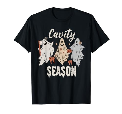 Cavity Season Halloween Funny Dental Ghosts And Toothbrush T-Shirt
