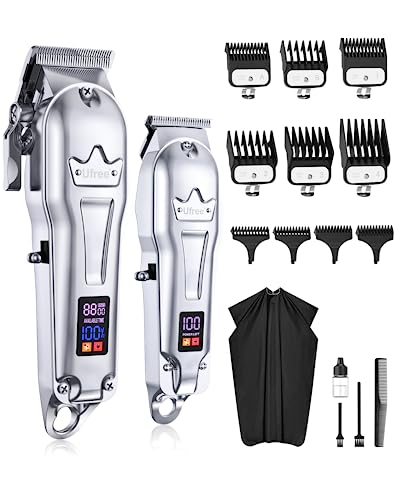 Ufree Hair Clippers, Professional Beard Hair Trimmer, Cordless Barber Clippers Supplies, Hair Cutting Kit, T Liners Edgers Clippers, Birthday Gifts for Men Women, Silver