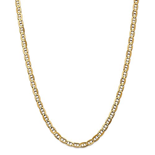 Solid 14k Yellow Gold 5.25mm Concave Anchor Mariner Big Large Heavy Thick Chain Necklace - with Secure Lobster Lock Clasp 24'