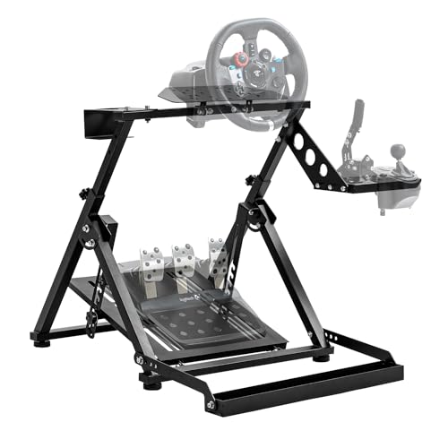 Marada Steering Wheel Stand with Seat Slot Cup Holder Fit for LogitechG923 G27 G29 G920 G25,Thrustmaster T248 T300RS GT, Moza R5 Adjustable Foldable Racing Wheel Stand without Wheel Pedal Handbrake