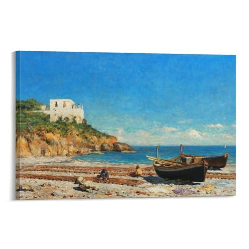 António Carvalho De Silva Porto,A Port Mending The Nets Italy,art Prints,Vintage Art,canvas Wall Art Canvas Art Poster And Wall Art Picture Print Modern Family Bedroom Decor Posters 12x18inch(30x45cm)