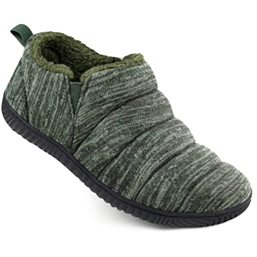 Zizor Men's Comfy Caterpillar Slippers Indoor Outdoor House Shoes, Warm Soft Knit Upper Fuzzy Fleece Lined Memory Foam Sole with Hard Bottom, Groovy Green, 11 US