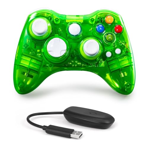 PAWHITS Wireless Controller Compatible for 360 Double Motor Vibration Wireless Gamepad Gaming Joypad Connected with A Receiver Transparent Green