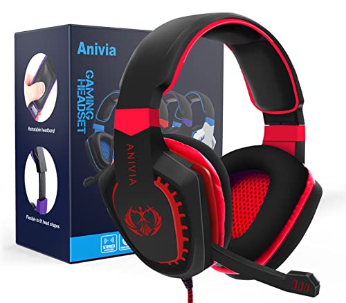 Anivia AH28 Over Ear Headphones Wired Stereo Computer Headsets Gaming Headset with Mic, Bass with Volume Control, Noise Isolating for Multi-Platforms
