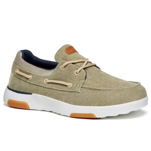 OrthoComfoot Slip On Casual Shoes Mens, Driving Loafers for Arch Support Cushion EVA+Rubber Sole, Orthopedic Boat Shoes for Hanging Out Khaki Size 11