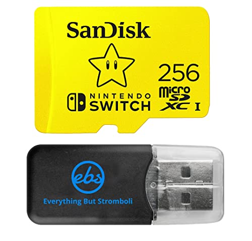 SanDisk Nintendo Switch MicroSD Card 256GB Memory Card for Nintendo Nintendo Switch, Switch OLED and Switch Lite (SDSQXAO-256G-GNCZN) Bundle with (1) Everything But Stromboli MicroSD Card Reader