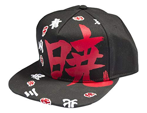 Ripple Junction Naruto Shippuden Adult Unisex Akatsuki Kanji Ring Flat Bill Snapback Hat Black/Red