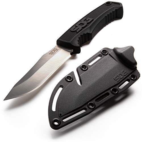 SOG Survival Knife with Sheath - Field Knife Fixed Blade Knives 4 Inch Tactical Knife and Bushcraft Knife w/Full Tang Hunting Knife Blade (FK1001-CP)