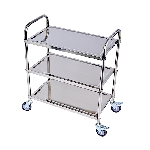 Amarite 3 Shelf Stainless Steel cart，420 lbs，1MM Thick，Serving cart with Wheels, Household, Service Trolley,360°Rotation Storage Shelf with Locking Wheels（29.5*15.8*37.4）'' Stainless Utility cart.