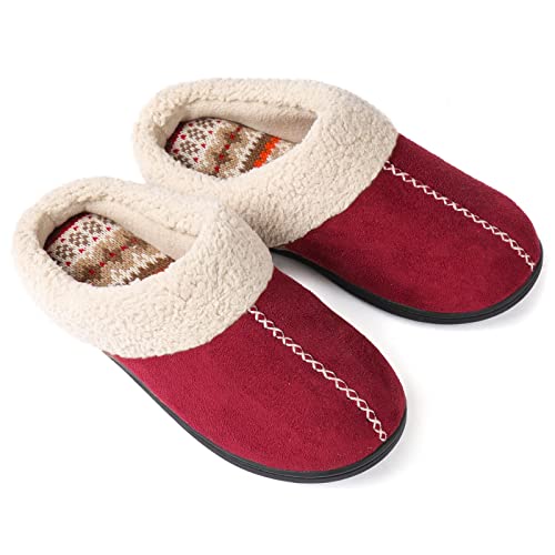 ULTRAIDEAS Women's Lamb-hug Comfy Fleece House Slippers Memory Foam, Slip-on House Shoes Indoor Outdoor (Suede Red, Size 9-10)
