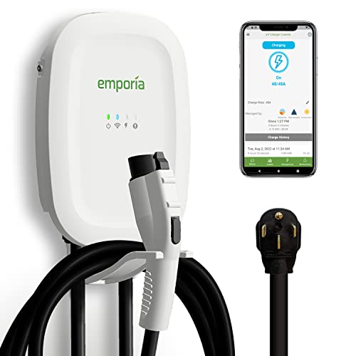 Emporia Level 2 EV Charger 48 Amp / 11.5kW / 240V | Smart WiFi Enabled EVSE | UL Listed/Energy Star | NEMA 14-50 Plug or Hardwired | Indoor/Outdoor | 24-Foot Cable