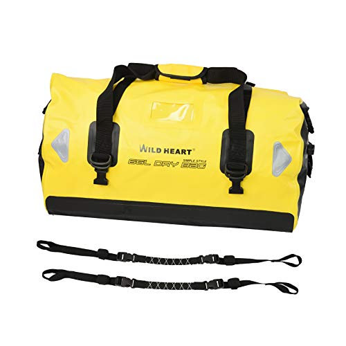 WILD HEART Waterproof Bag Duffel Bag 40L 66L 100L with Welded Seams Shoulder Straps, for Kayaking, Camping, Boating,Motorcycle … (66L Yellow Double bottom with Rope)