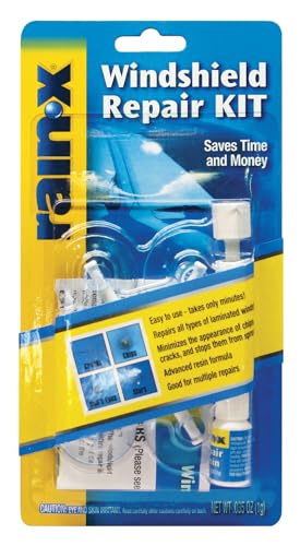 Rain-X 600001 Windshield Repair Kit - Quick And Easy Durable Resin Based Kit for Chips and Cracks, Good For Round Damage Below 1' In Diameter And Cracks Smaller Than 12' In Length, BLUE,YELLOW