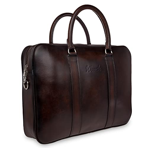 WEECH - Hand-Dyed Genuine Leather Briefcase | 14' Laptop Executive Bag for Men | Waterproof | Premium Quality | Includes Care Kit | Estefano