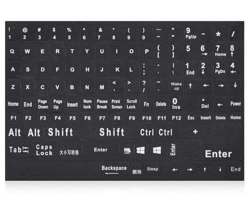 Universal English Keyboard Stickers for PC Computer Laptop Desktop Notebook Keyboards, Replacement Keyboard Stickers Black Background with White Large Lettering-English