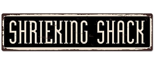 BTFSigns Shrieking Shack Decorative Metal Signs for Wall Decro Funny Street Road Sign Rustproof Aluminum Plate 4'x16' Black