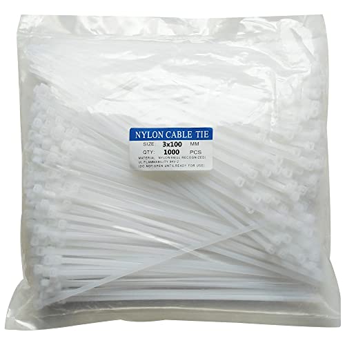 1000 pcs 4 inch Cable Zip Ties Heavy Duty, Premium Plastic Wire Ties with 18 LBS Tensile Strength, UV Resistant Cable Ties, Self-Locking White Nylon Tie Straps