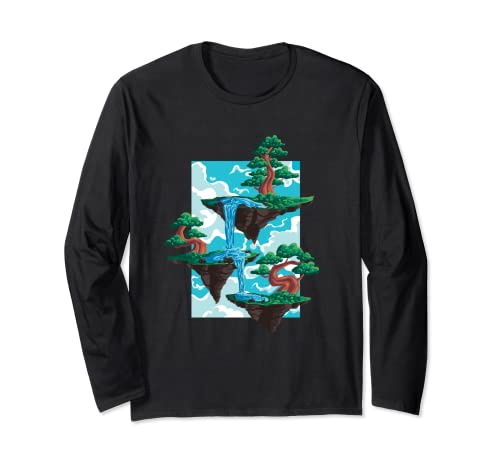 Fun Floating Island Bonsai Tree Gift Men Casual Fashion Tee Long Sleeve T-Shirt