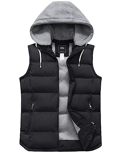 ZSHOW Women's Winter Padded Vest Removable Hooded Outwear Jacket US Medium Black