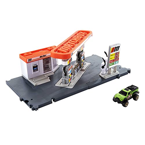 Matchbox Cars Playset, Action Drivers Fuel Station & 1:64 Scale Toy Truck, Moveable Gas Hoses & Car-Activated Features
