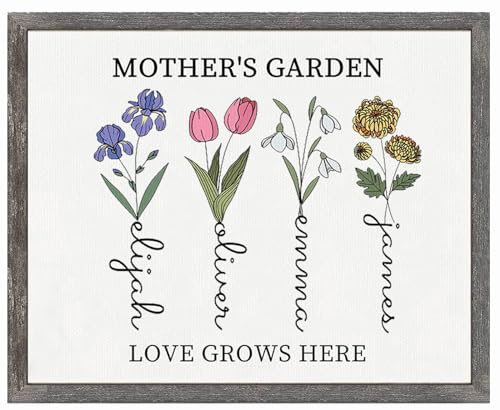 Christmas Gifts for Mom、Grandma, Customized Birth Month Flower Mother's Garden、Grandma's Garden, Custom Canvas with Names Wall Art Birthday Gifts Grandma Gifts from Grandkids