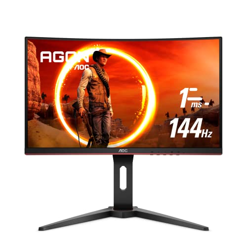 AOC C24G1 24' Curved Frameless Gaming Monitor, FHD 1080p, 1500R VA panel, 1ms 144Hz, FreeSync, Height adjustable, VESA, 3-Year Zero Dead Pixels Black