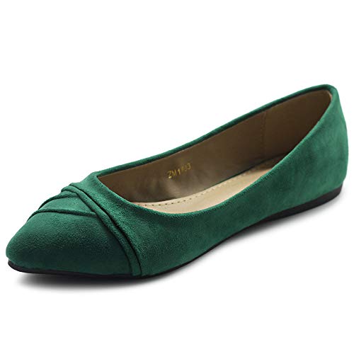 Ollio Women's Shoe Ballet Dress Faux Suede Pleated Pointed Toe Flat 1BN1833 (9 B(M) US, Green)