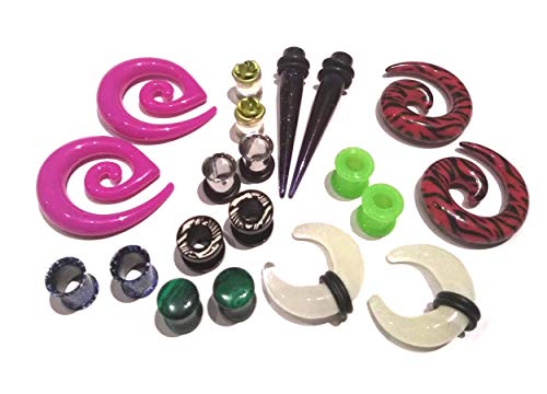 Zaya Body Jewelry 8 Pair 00g Assortment Mix of Ear Plugs Tapers Spirals Tunnels Acrylic Steel Organic Gauges Sizes 8g-5/8 (00g 10mm)