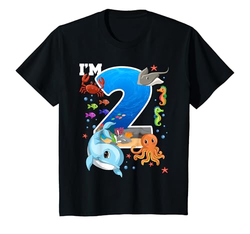 Kids 2 Year Old Birthday Whale Fish Sea Bday Boys and Girls T-Shirt