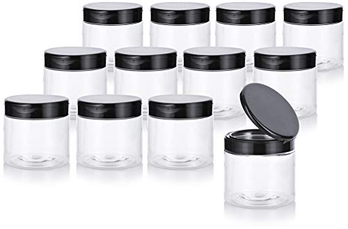 Clear Large 16 oz PET Plastic (BPA Free) Refillable Jar with Black Flip Top Cap - (12 pack)