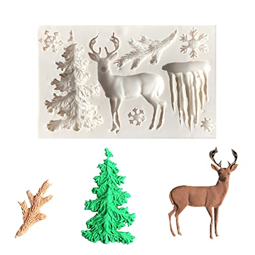 Christmas Silicone Mold, Xmas Chocolate Fondant Silicone Molds for Epoxy Resin, Elk Snowflake Tree Deer Mould for Cake Decoration, Chocolate, Candy, Polymer Clay, Cupcake Decor, Sugar Craft