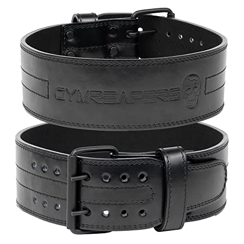 Gymreapers Weightlifting Belt 6MM Genuine Leather - Double Prong Power Belt Heavy Duty 4-Inch Wide - Strong, Stabilizing Back Support for Deadlifts, Squats Powerlifting (Black, Large)