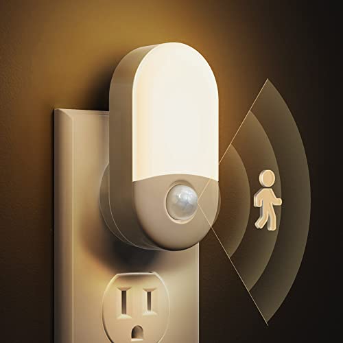 Motion Sensor Night Light Plug in, 2 Pack LOHAS Motion Activated Warm White 3000K Plug Into Wall Night Light for Kids, Adjustable Brightness, Bedroom/Bathroom Light