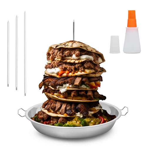 LOKAM Stainless Steel Al Pastor Skewer with 3 Removable Spikes (7', 9', & 12') for Trompo Para Tacos Al Pastor, Vertical Rotisserie, Shawarma Grill, & Kebab Machine | With Silicon Oil Brush Bottle