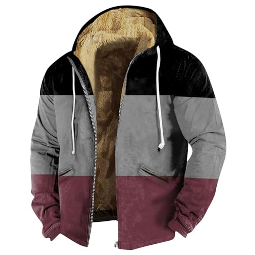 Mens Thickened Casual Coat Warm Fleece Lined Shirt Jackets Plus Size Plaid Winter Sherpa Zip Up Flannel Hoodies Man Gift Windzip Jacket Mens Collared Jacket